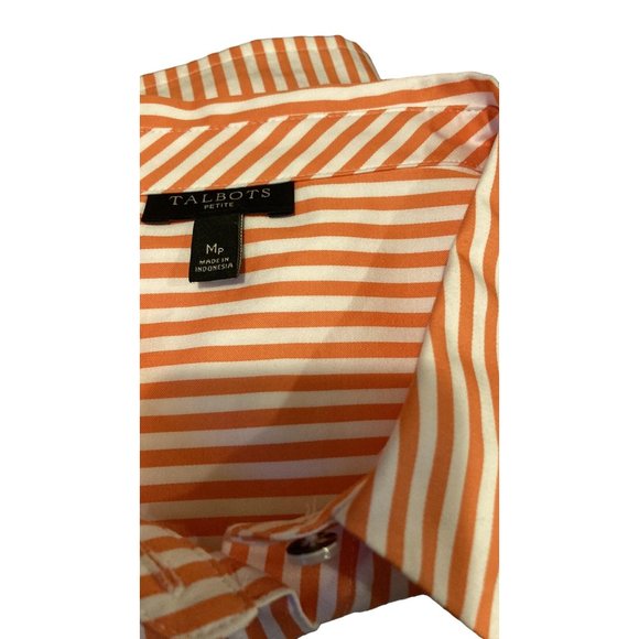 Talbots Womens Short Sleeve Cotton Tie Waist Button Front Stripe Shirt Top Sz MP - Picture 5 of 6